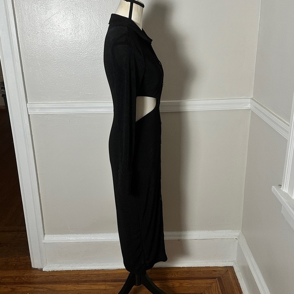 Runaway Stretchy Black Maxi Dress Cutouts Long Sleeves Collared Preppy - Picture 5 of 17